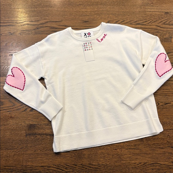 Kerri Rosenthal Sweaters - XOKR Kerri Rosenthal white Heart Sweater with pink elbow patches,crewneck, M, ❤️